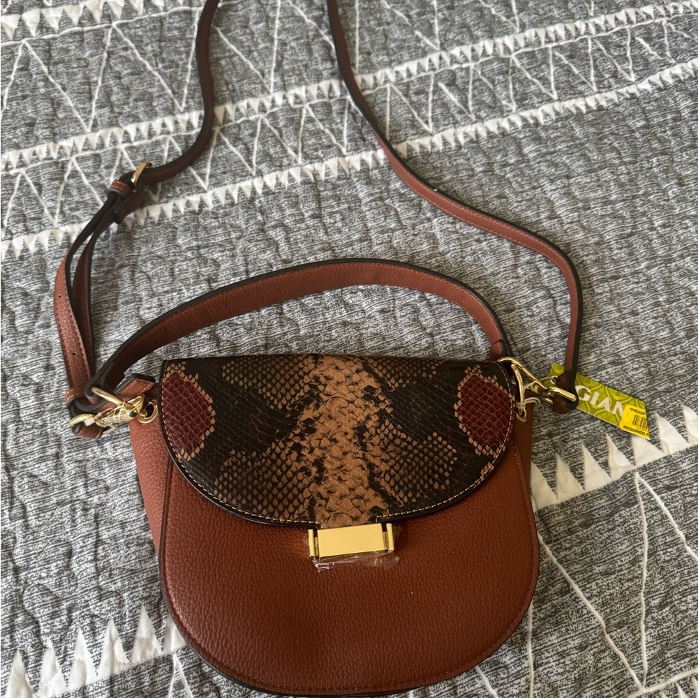 Gianni Bini Brown and Black Crossbody Bag with Gold Hardware